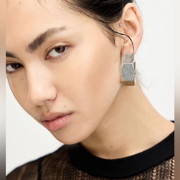ALLSAINTS-Alex Chunky Hexagon Hoop Earrings-Silver-NWT - Picture 11 of 11